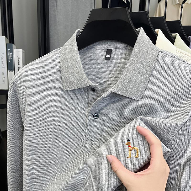 STORN Men's Polo Shirt Cotton Lapel Dog Embroider Long Sleeve T-Shirt Autumn New Business Casual Handsome Men'swear