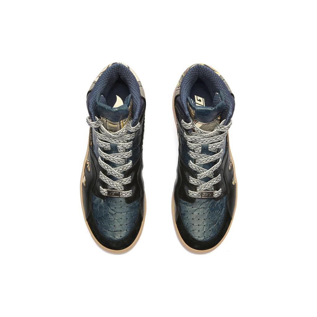 Li Ning Comfortable Versatile Shock Absorbing Non-Slip High-Top Skate Shoes Women Sneakers Blue Black AZGS044-3