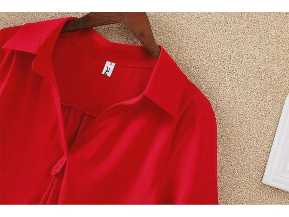 2022 Summer Women Chiffon Shirt Loose Fit Mid Length Slim Waist Design
