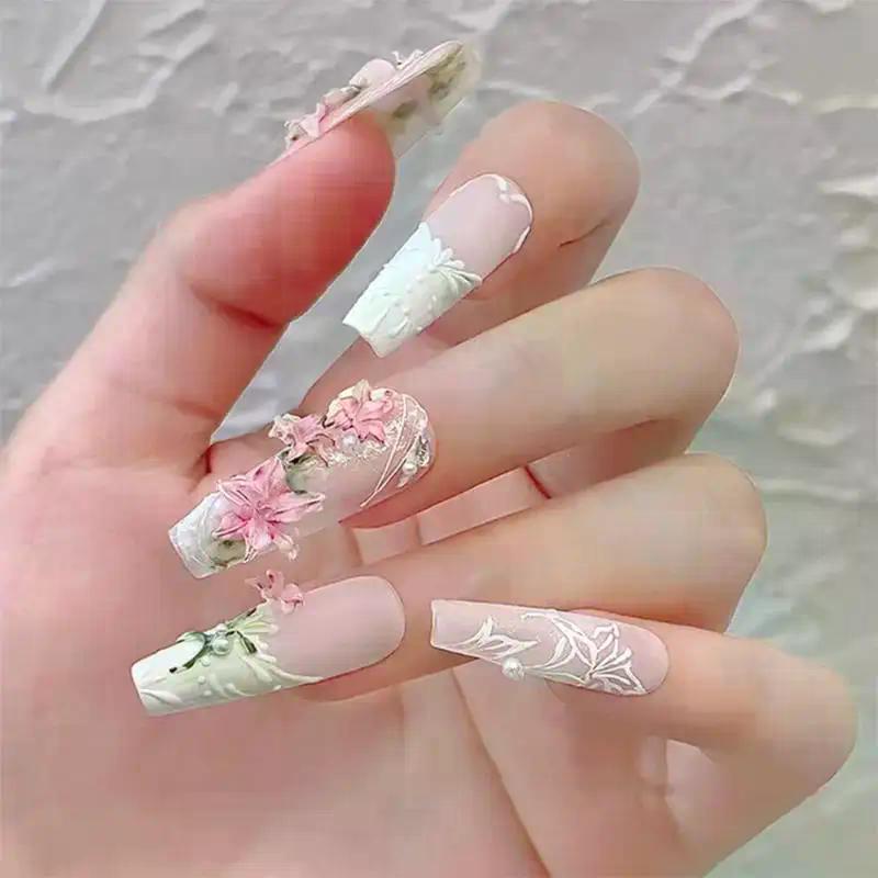 2/3pcs Relief Lily Flowers Nail Carving Mold 3D Silicone Hibiscus Flowers Petals Modeling Templates Clear Resin Epoxy Nail Tools