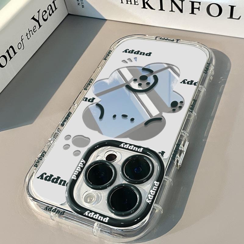 Espelho de Cachorro Desenho Animado Fofo e Divertido para Huawei Capa Creme para Oppo para Apple 15 Novo para IPhone