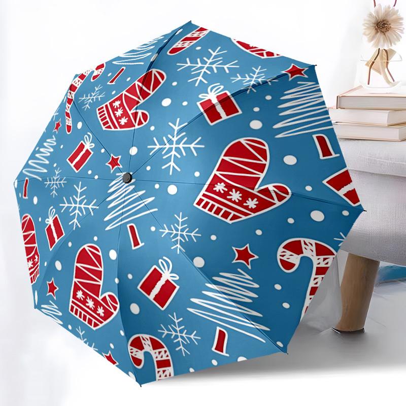 1pc Christmas Ornaments Automatic Folding Umbrella - Portable Collapsible Design, 8-Rib Iron Frame, Durable Fabric Yy251125158