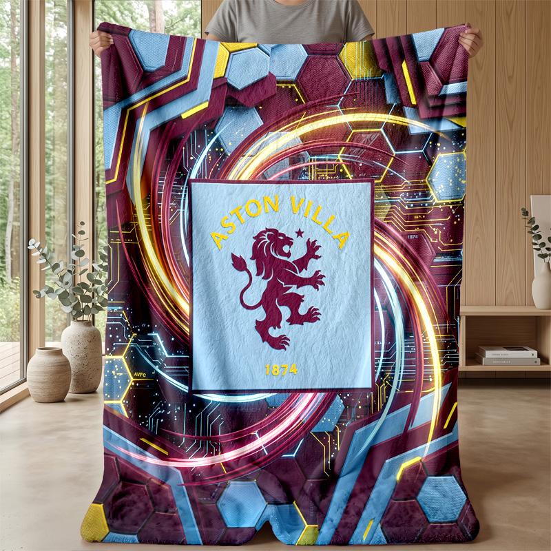 Aston Villa Football Print Flannel Blanket, Soft Warm Lightweight Throw Blanket for Sofa Bed Camping