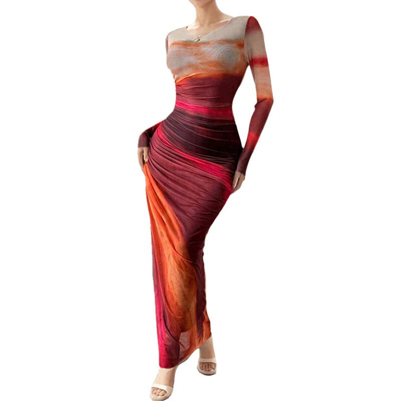 Spring For Women Clothing Temperament Elegant and Sexy Slim Waist Long-sleeved Dress