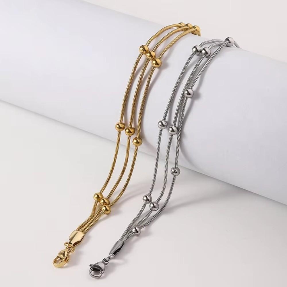 Stainless Steel Wrap Beaded Bracelets Round Beads Party Jewelry Stylish Snake Chain Bracelet Women
