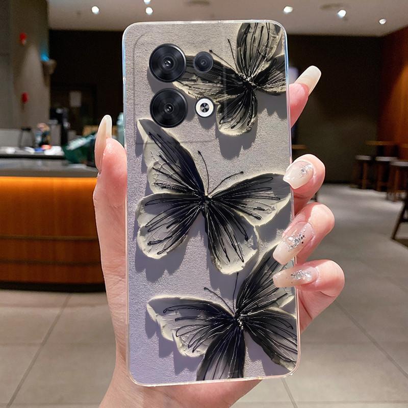Hülle für OPPO Reno 8 5G Mode Schmetterlingsblumen Klar Weiches TPU Silikon Rückseite für OPPO Reno 8 Pro / Reno8 5G Handyhülle