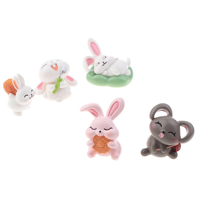 Resin Micro Landscape Ornaments, Moon Cake & Rabbit Small Crafts for Mid-Autumn Festival Home Decoration