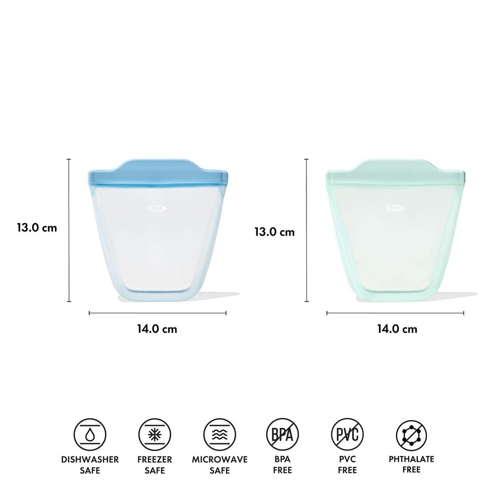 OXO Silicone Stand Set of Food Microwave and Dishwasher Opal Dusk Bag, 2, Storage, Reusable, Safe,