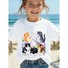 European Sizes Girl Kawaii Anime Cat T-Shirt Sketch Style Round Neck Short Sleeve Spring Summer Daily Home Casual Wear Holiday Party Birthday Gift