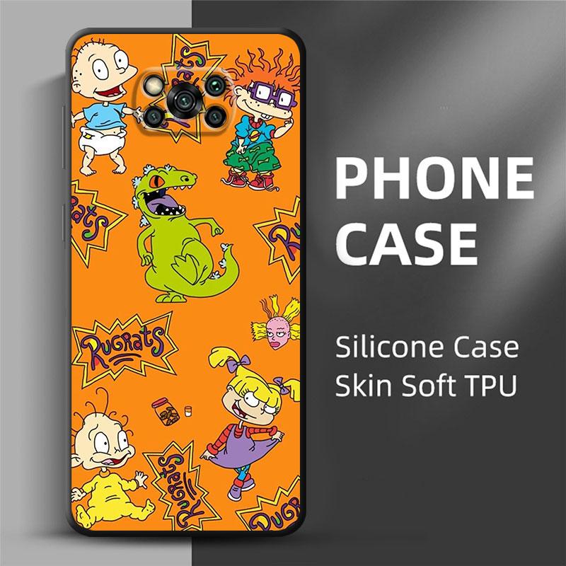 Cartoon-Rugrat Anime Phone Case for Poco X4 M3 F1 X3 NFC M4 5G F4 C40 X3 Pro F3 GT M3 Pro X3 GT Black Soft Cover Luxury Funda