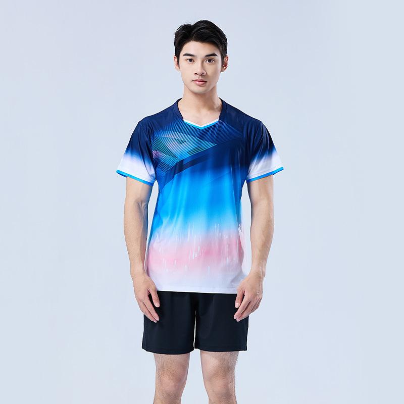 New Badminton Jersey Suit Men's and Women's Short-sleeved Quick-drying Air Volleyball Jersey, Tennis Jersey, Table Tennis Competition Printed Jersey