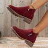 Women's Short-barreled Mid-heel Retro Frosted Short Boots with Chunky Heels, Flat Bottoms and Side Zippers Martin Boots