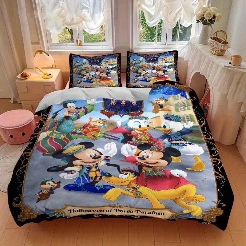 3pcs Halloween Themed Mickey and Friends Quilt Cover Set (1 Quilt Cover + 2 Pillowcases Without Pillow Core), High-Definition Printing for Home a