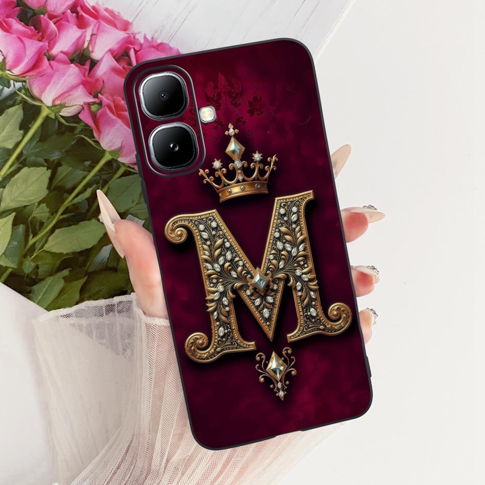 For Infinix Smart 20 X6840 X6840B Royal Crown Initial Letter Phone Case For Infinix Smart20 Black Silicon Soft Covers Bumpers