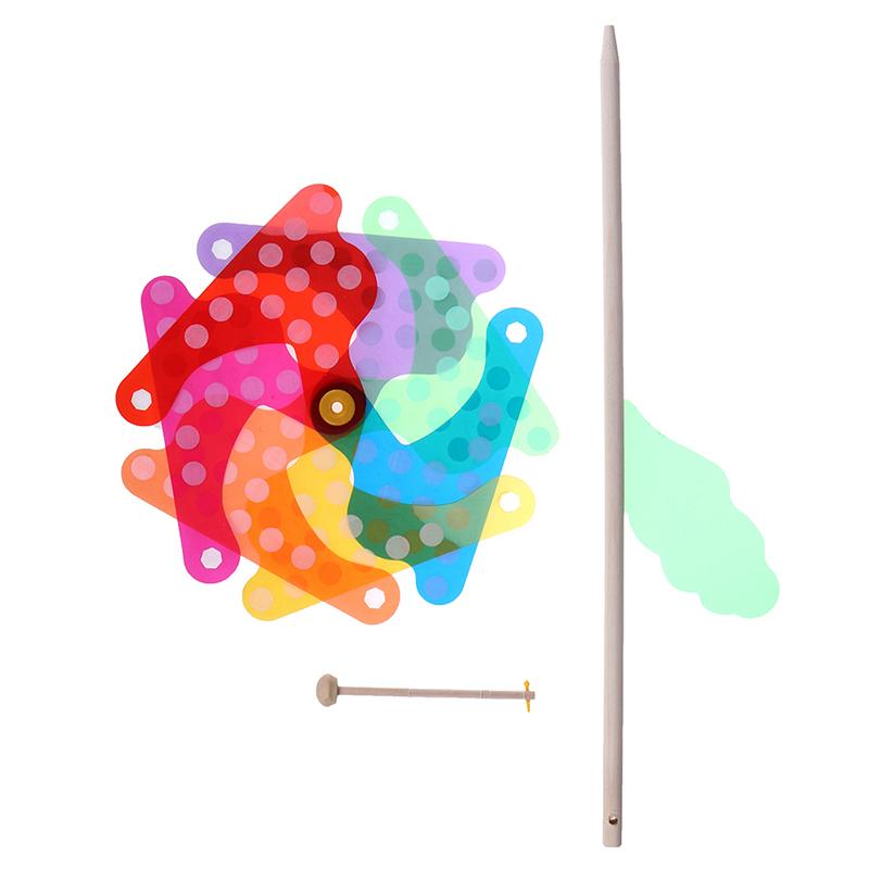 18 cm Holz Handheld Kunststoff Windmühle Dot Gestreiften Bunte Holz Pole Windmühle Garten Hof Party Ornament Outdoor Kinder Spielzeug