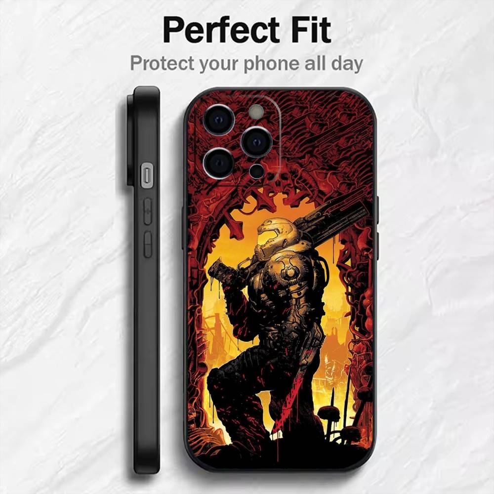 Game D-DOOM Printed Phone Case For iPhone17,16,15,14,13,12 Plus,Max Soft Silicone Black Cover