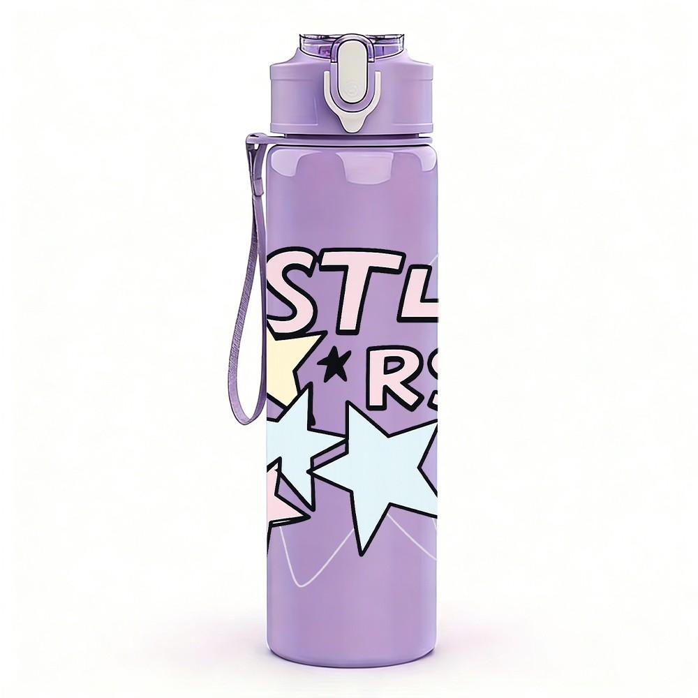 1PC Star Stack Sketch Pattern 750ml Color Plastic Sports Water Bottle Leakproof Flip Straw Lid Suitable for Sports Office Home Use