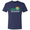 Michigan Retro Treeline - Great Lakes Nature Triblend T Shirt - Vintage Navy