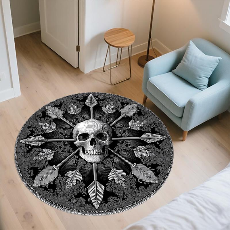 Skull pattern round rug,Carpet Rug for Living Room Bedroom Sofa Playroom Decor,Non-slip Floor Mat,Holiday Gifts and Birthday Gifts