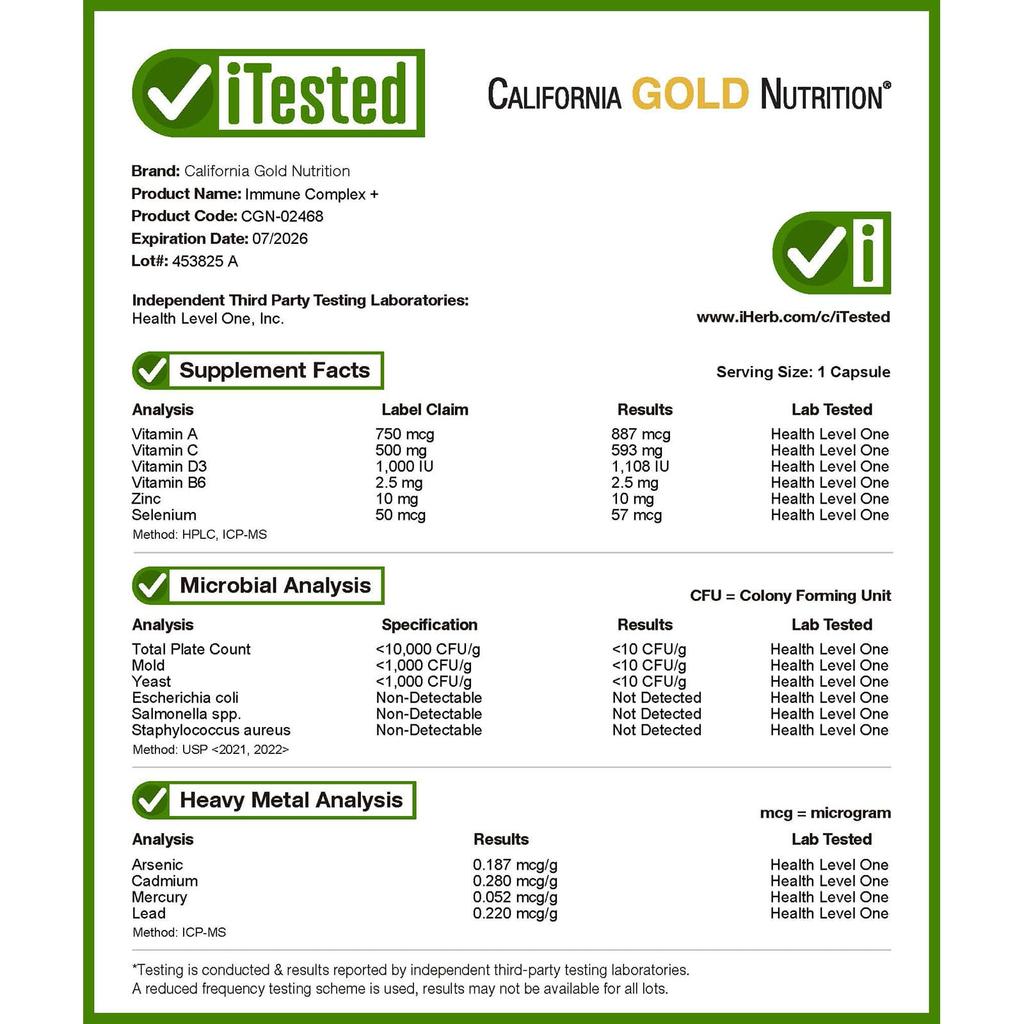 California Gold Nutrition Immune Complex +, 60 Cápsulas Vegetais