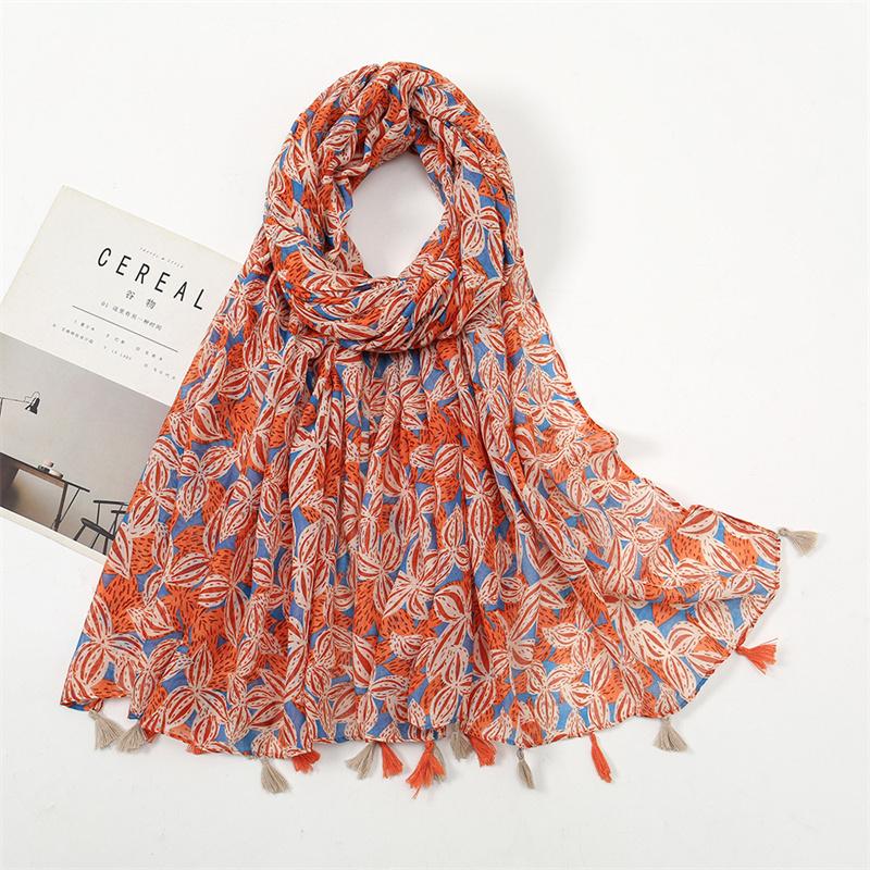 Autumn Viscose Cotton Scarf Women Lovely Floral Shawls Wraps Lady Thin Scarves Fashion Tassels Pashmina Quality Foulard New