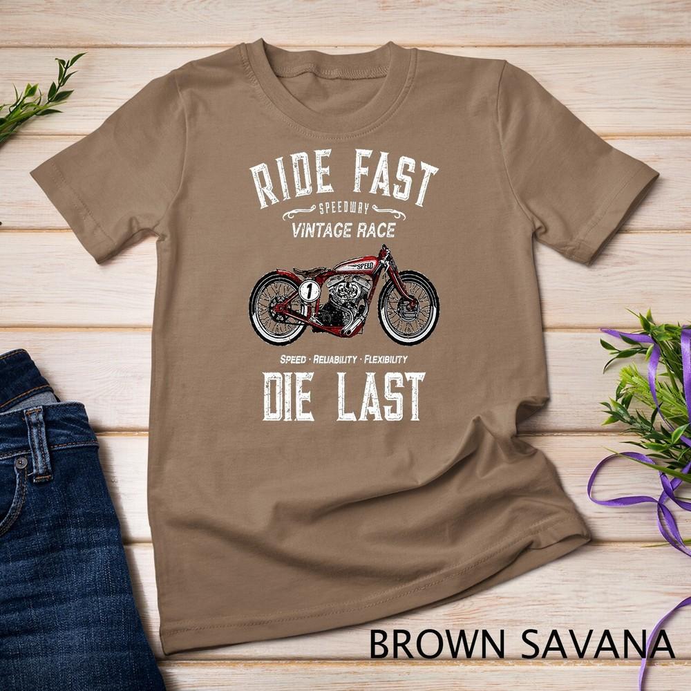 Heren Vintage Race Motorfiets Fiets Shirt Cadeau Rijd Snel Sterf Laatste Unisex T-shirt