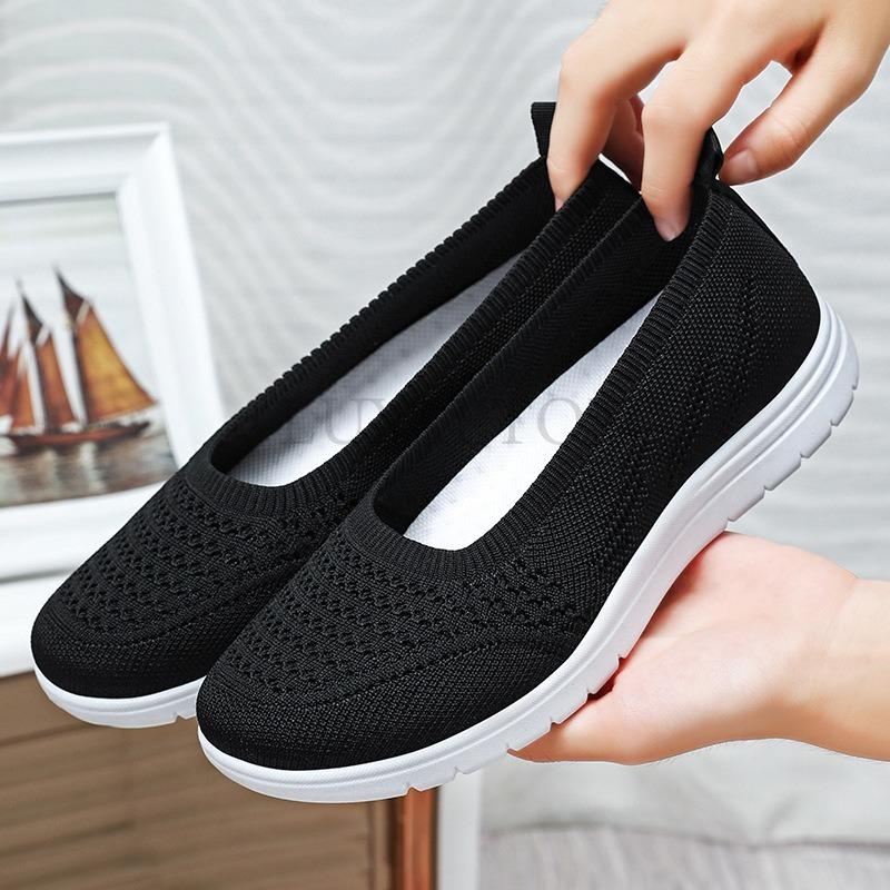 Damskie wsuwane buty w jednolitym kolorze Letnia moda Siateczkowe oddychające buty codzienne Do chodzenia Antypoślizgowe sandały na platformie Baleriny Mokasyny