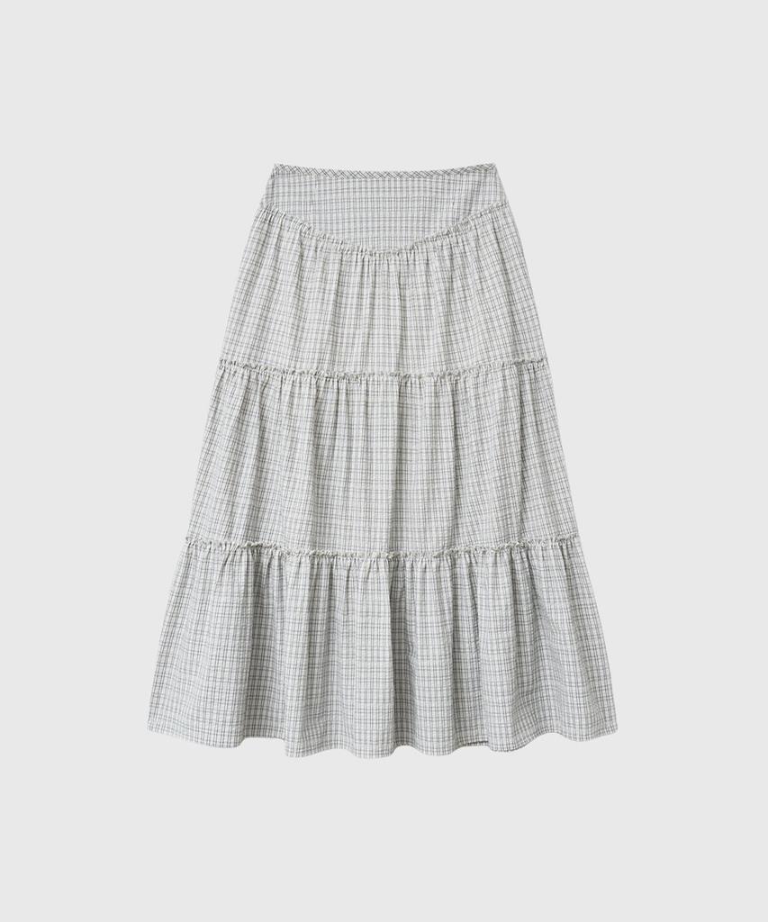 General Idea Shirred Tiered Long Skirt [Check] / Gf2Lsk511