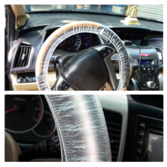 100Pcs Disposable Universal Plastic Clear Waterproof Car Steering Wheel Covers