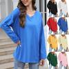 European and American Oversized Women's T-shirt, New Multi-color Loose Drop-sleeved V-neck Solid Color Women's Blouse