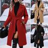 Women's Mid Length Wool Coat Double Breasted Trench Coat Long Sleeve Notched Lapel Overcoat with Belt Fall Winter Outerwear