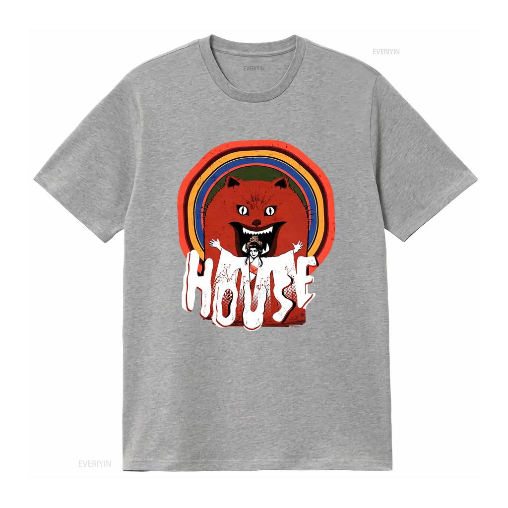 Hausu House 1977 Exorcismus Logo Tričko Kultovní Klasika Hororové Merch Vintage Vyprané Stylové Ležérní Pružné Streetwear