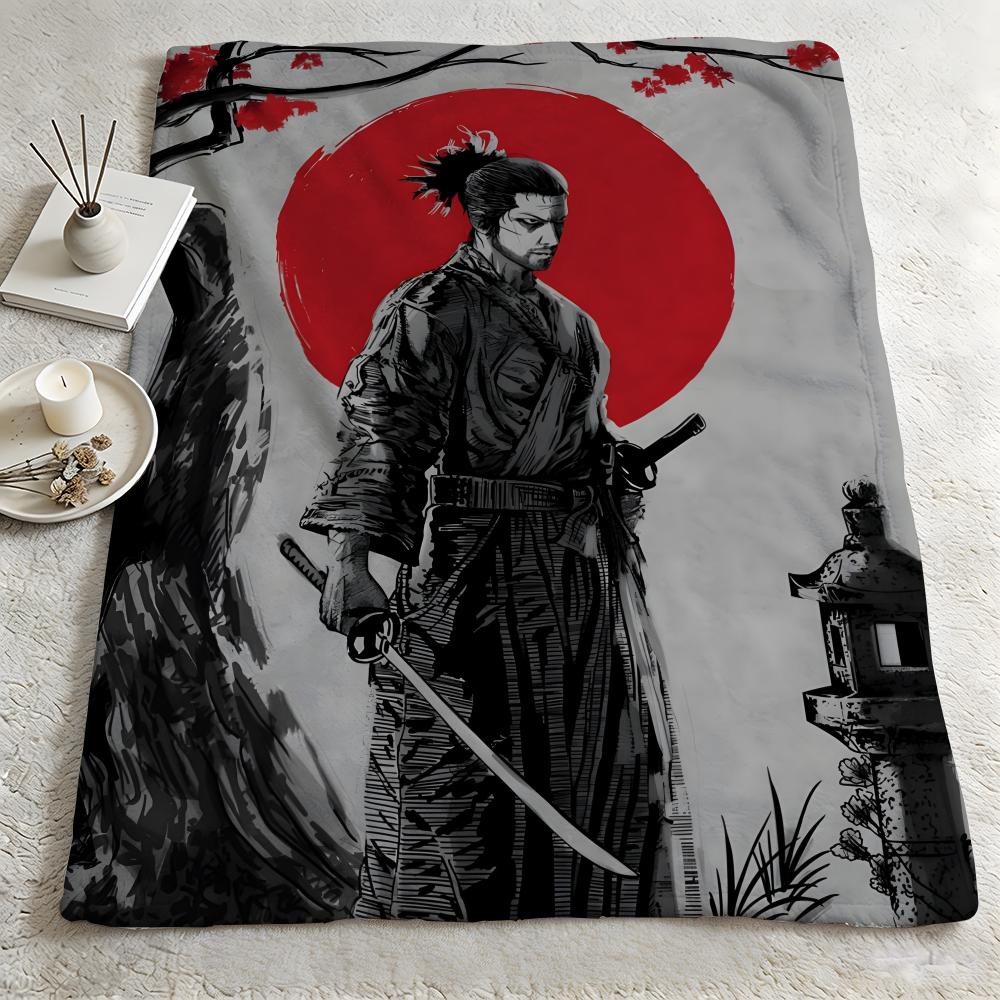 character MMusashii Throw Warm Soft Flannel Blanket Multiuse for Sofa Bed Camping Travel Nap