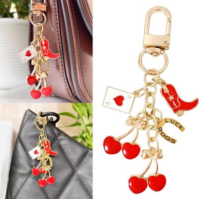 Cherry Bowknot Keychain Purse Charm Trendy Cherry Keychain Bag Charm Accessory For Enhancing Women's Fashion Items