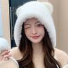 Thick Warm Cat Ear Beanie Hat Polyester Winter Warm Hat Comfortable Plush Ear Flap Hat  For Women