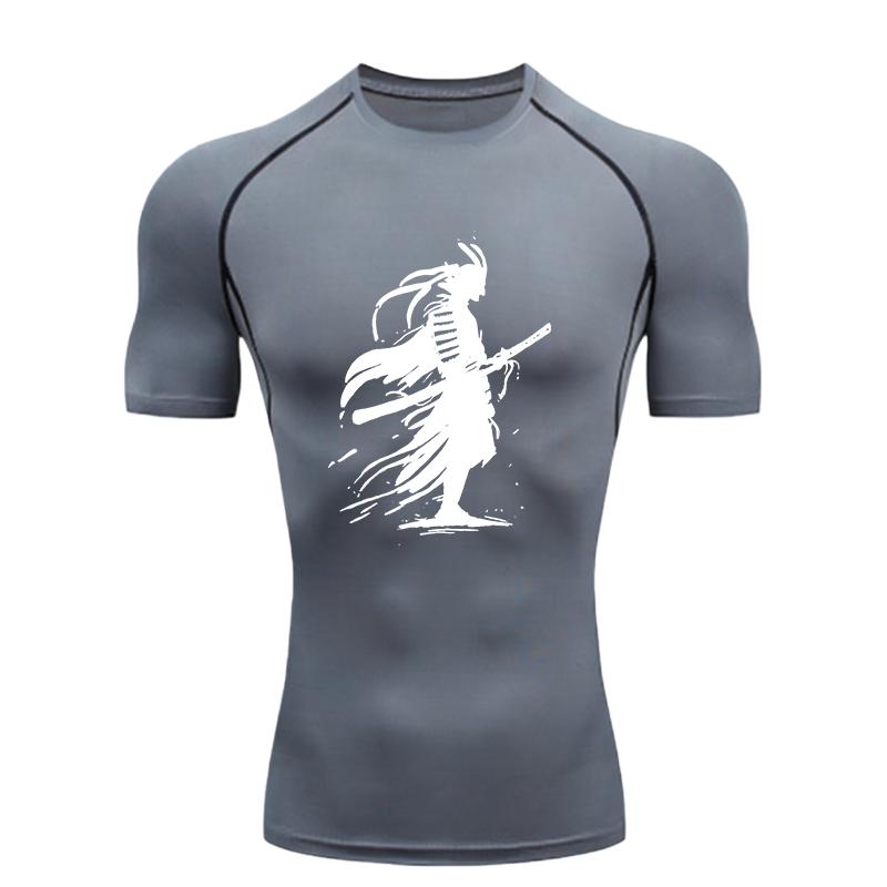 A Samurai Silhouette Men's Sports T-shirt Training Fitness Compression Workout T-Shirt