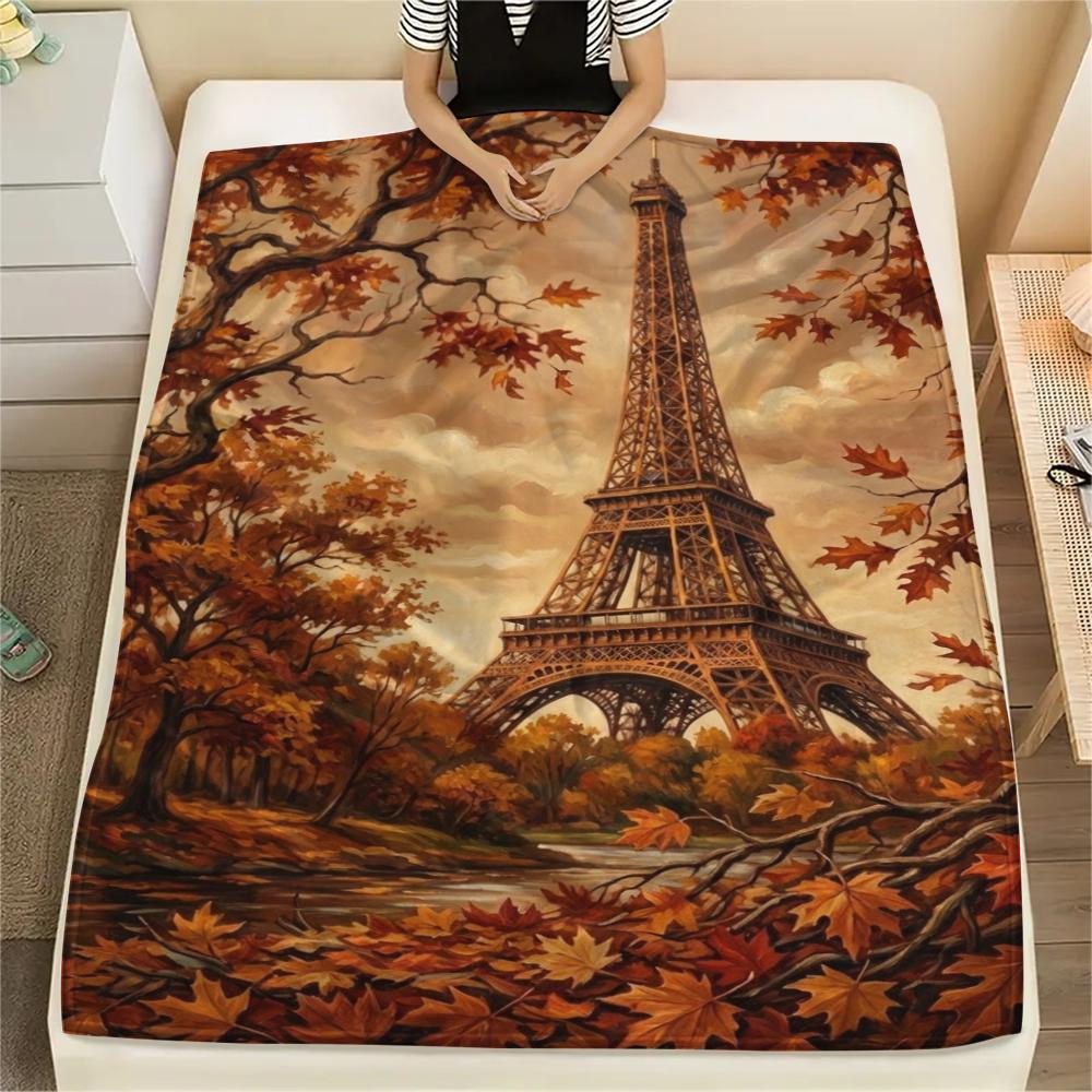 Paris Eiffel Tower Print Flannel Blanket, High Quality Comfortable for All Seasons, Home Decor, Warmth and Comfort, Perfect for Christmas Gifts85