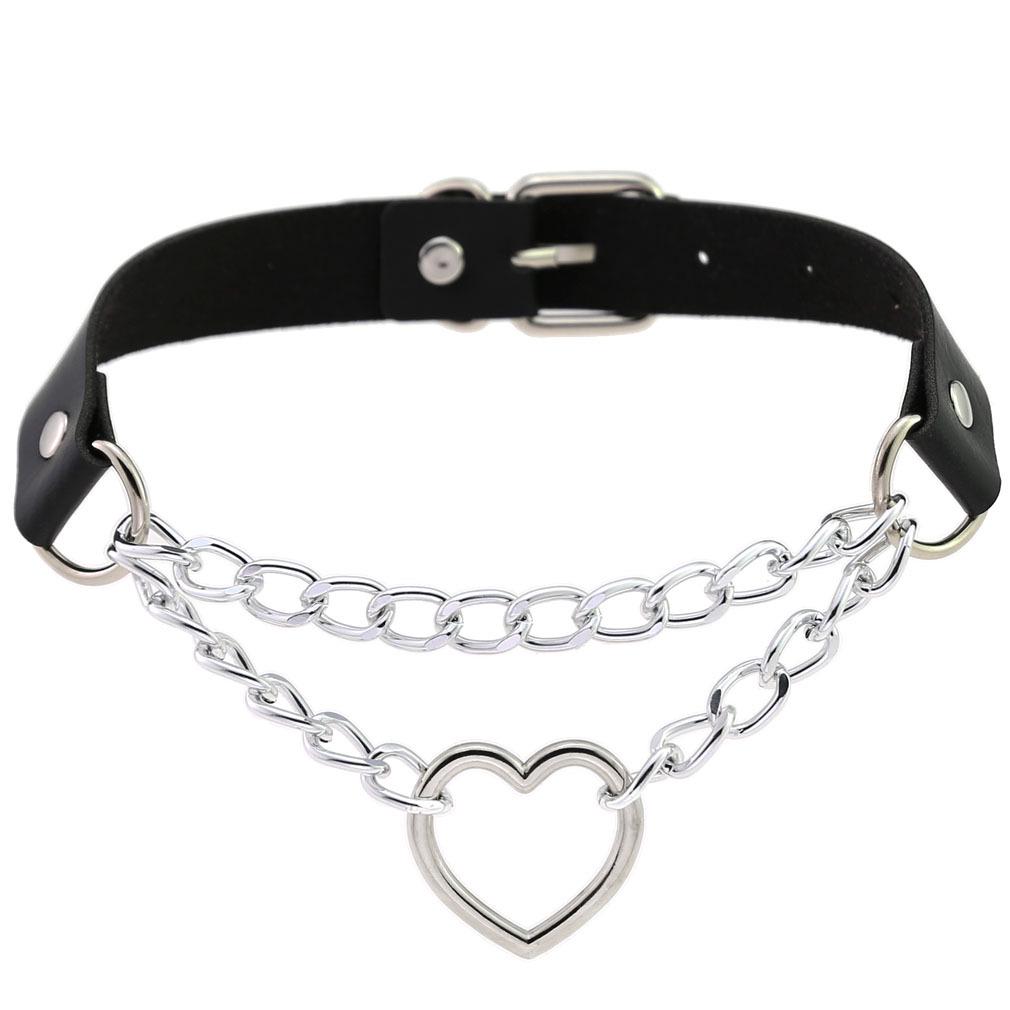 DIEZI Harajuku Black PU Leather Choker Necklace For Women Men Punk Gothic Round Heart Star Statement Pendant Tassel Necklace