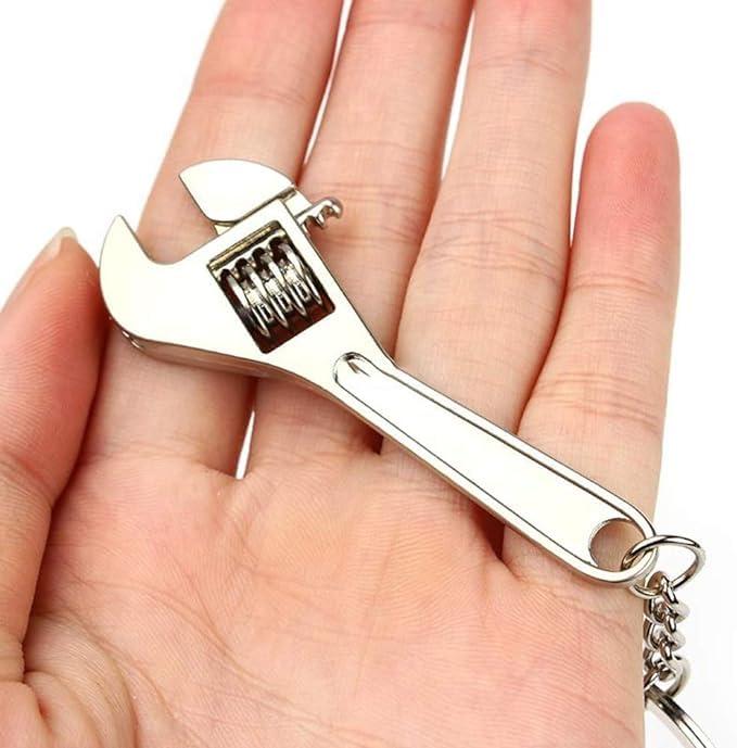 [Qintreesify] Silver Tool Wrench Spanner Keychain Ring Keyring Adjustable Metal Keychain Creative and Convenient, Silver