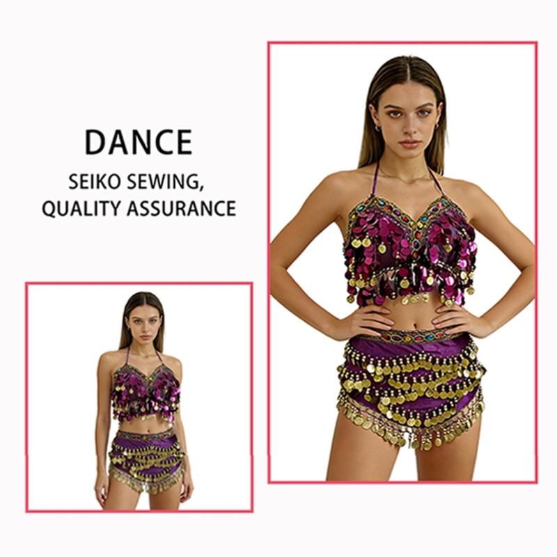 Belly Dance Costume Hip Scarf And Glittering Sequins Skirt Wrap Photography Studio Dance Wear For Nightclub Performances