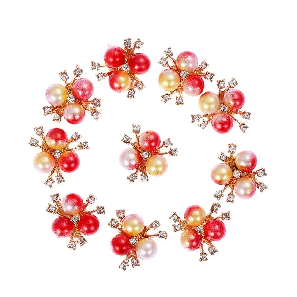 25mm Flower Rhinestones Buttons Pearl Button ClothingDIY Alloy Diamond Cryustal Bow Accessories Garment Decorative Sewing