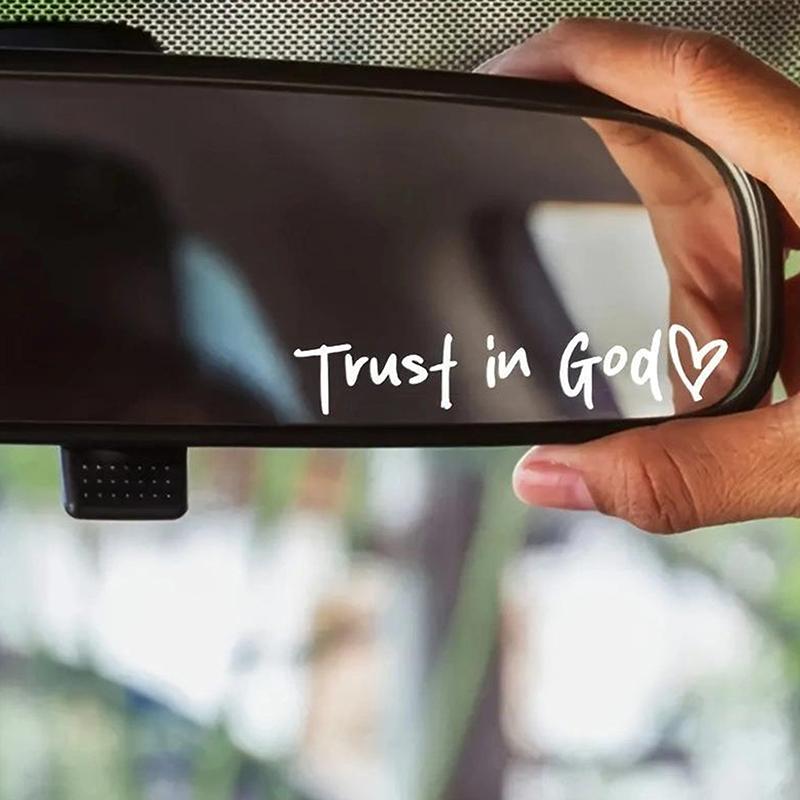 1Pcs Trust In God Heart Car Rear View Mirror Stickers Letter Stickers Waterproof Believe In God Sticker Diy Funny Decals Motorv