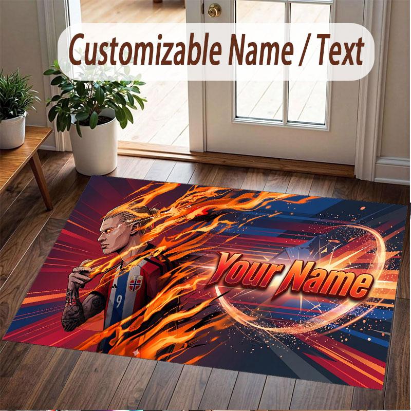 Op Maat Gemaakt Tapijt Erling Haaland Patroon Print Naam Tekst Zacht Antislip Vloertapijt voor Huis Binnen Decoratie