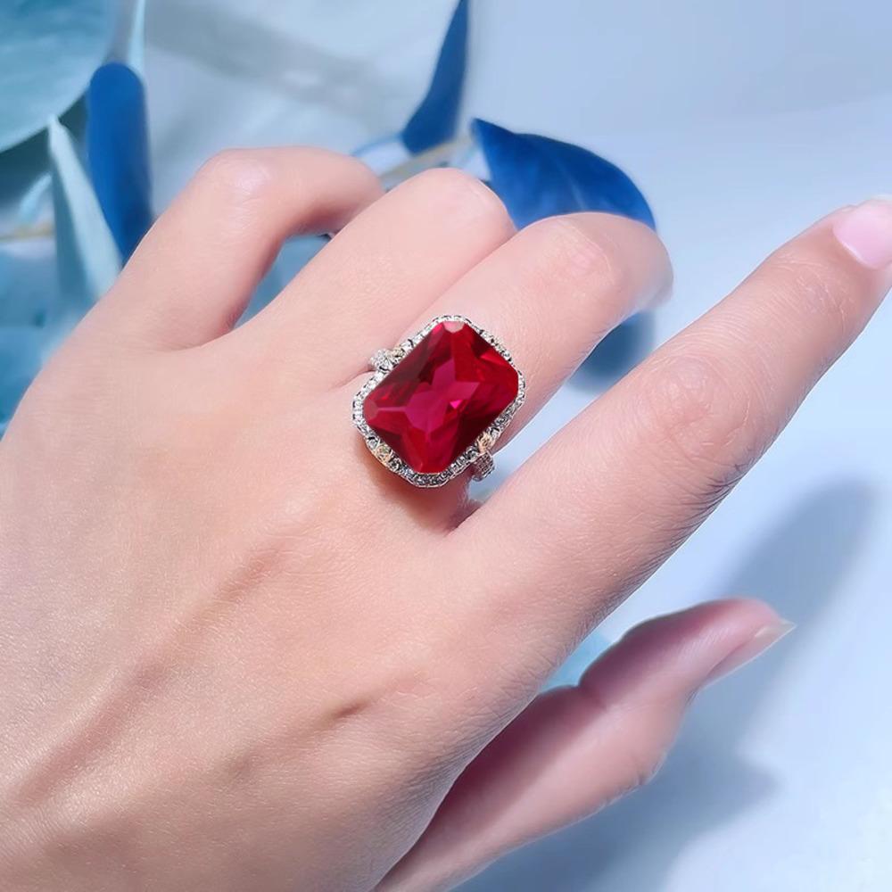 Wosikate Luxus Übertrieben 14 Karat 5A Roter Korund Hochkohlenstoff-Diamant Ehering Für Frauen Hochzeits Schmuck Doppelter Goldring
