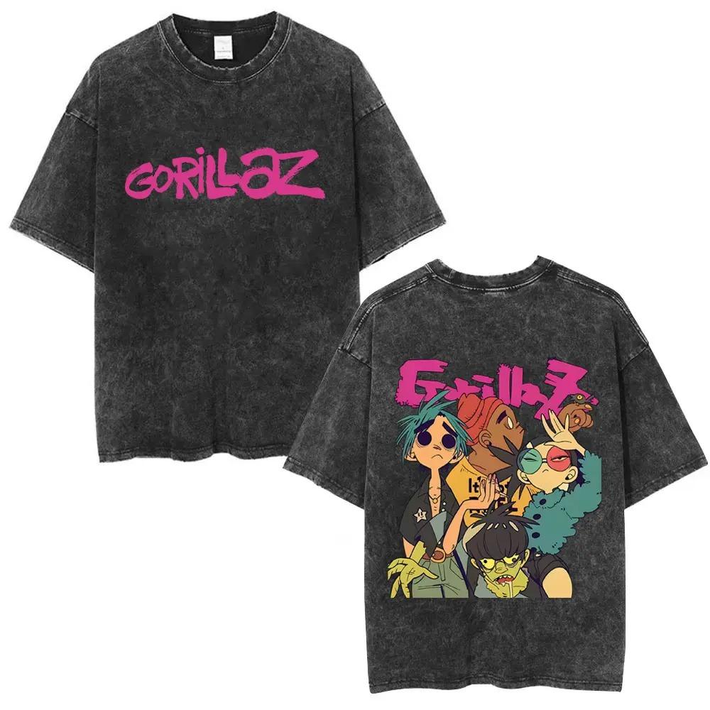 2026 Washed Vintage Rock Band Gorillaz The Now Now Album Graphic T-shirts Men Women Clothing Hip Hop Punk Oversized Crewneck T Shirts