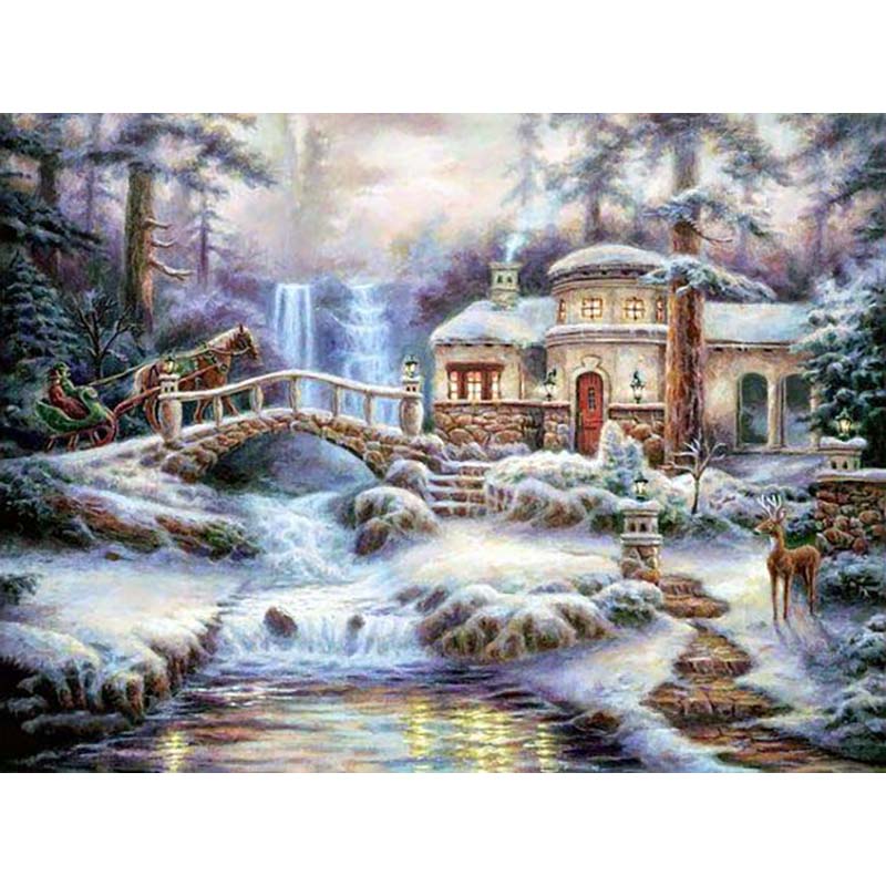 Winter Scenic DIY 5D Diamond Painting Full Round Drill Landscape Diamond Embroidery Cross Stitch Kits Wall Art Home Decor
