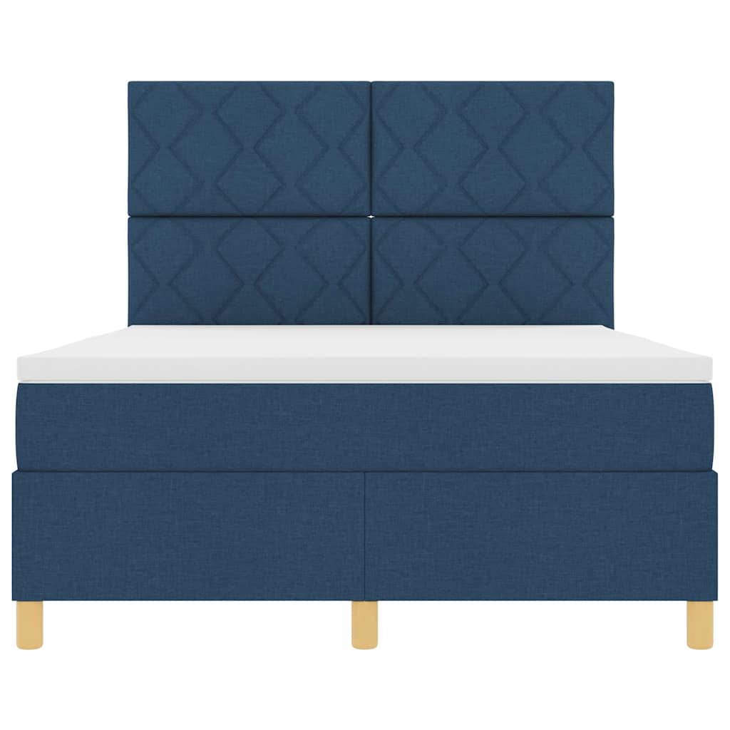 Box Spring Bed with Mattress and Headboard Blue 160 X 200 Cm (Fabric)