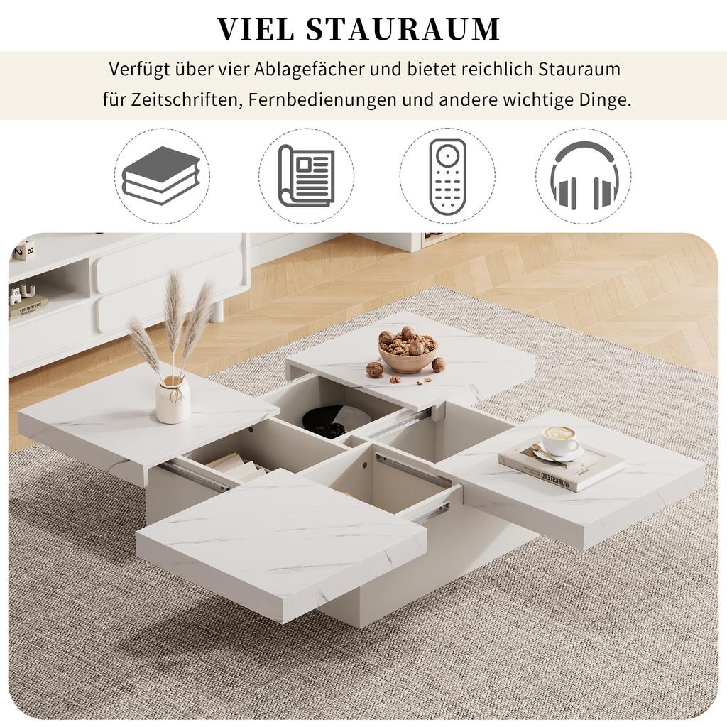 Coffee Table Modern Extendable, Creative Sofa Table Coffee Table with Hidden Storage Compartment, Center Table Living Room Office Bedroom, Marble Look