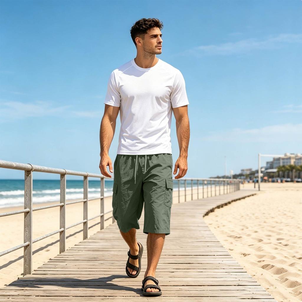 Men’s Summer Casual Seven- Shorts Relaxed Fit Lightweight Cotton Cargo Shorts with Multiple Pockets for Outdoor Activities