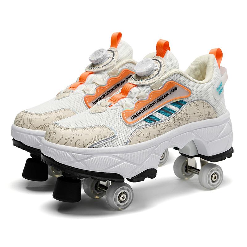 Double-Row Deform Wheel Automatic Walking Shoes Invisible Deformation Roller Skate 2 In 1 Removable Pulley Skate Skating Parkour